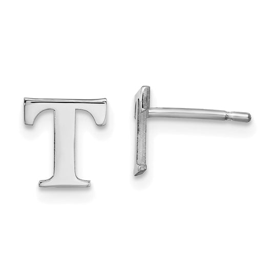 Sterling Silver Rhodium-plated Letter T Initial Post Earrings