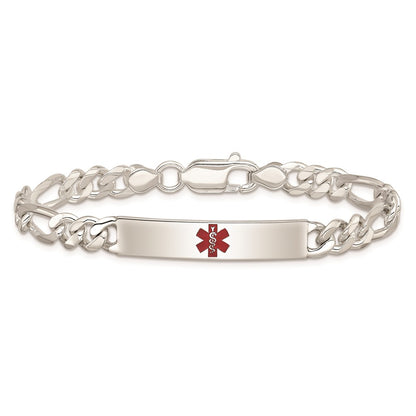 Sterling Silver Polished Medical Figaro Anchor Link ID Bracelet