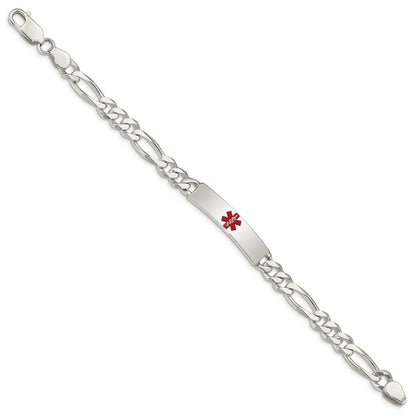 Sterling Silver Polished Medical Figaro Anchor Link ID Bracelet