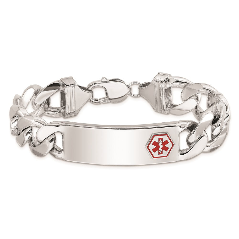 Sterling Silver Rhodium-plated Medical ID Curb Link Bracelet