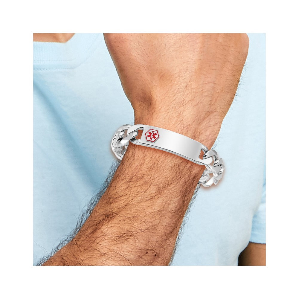 Sterling Silver Rhodium-plated Medical ID Curb Link Bracelet