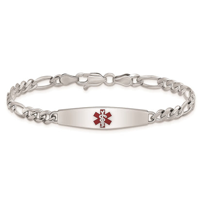 Sterling Silver Rhodium-plated Medical ID Figaro Link Bracelet