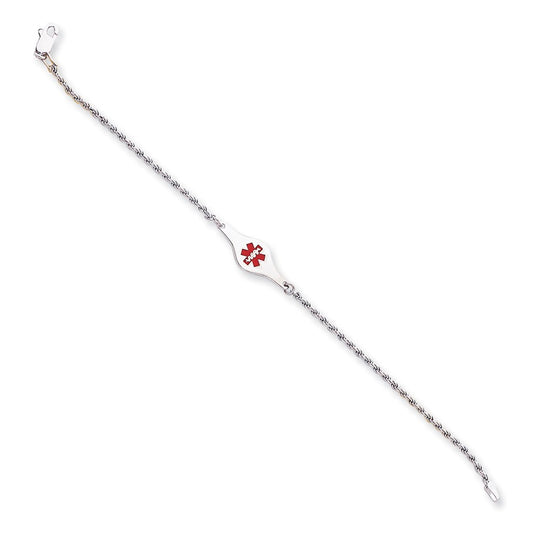Sterling Silver Rhodium-plated Medical ID Rope Link Bracelet