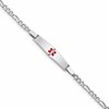 Sterling Silver Rhodium-plated Figaro Link Centered Red Enamel 28x6mm Plate 6 inch Medical ID Bracelet