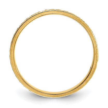 14k 3mm Design Etched Wedding Band Size 7.5