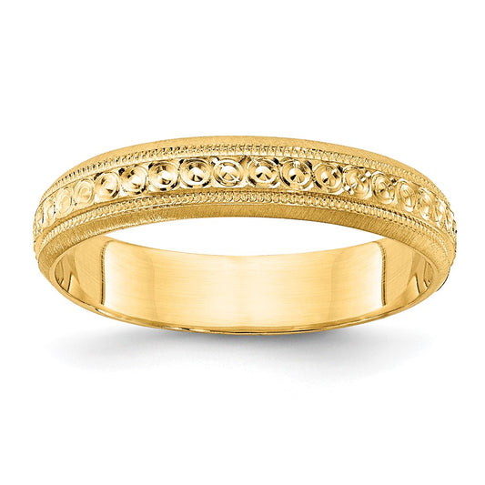 14k 3mm Design Etched Wedding Band Size 6.5
