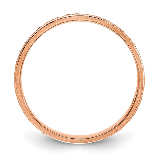 14k Rose Gold 3mm Design Etched Wedding Band Size 7
