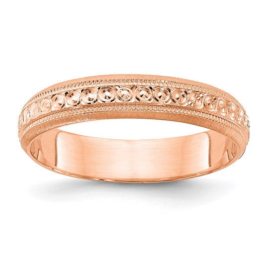 14k Rose Gold 3mm Design Etched Wedding Band Size 5