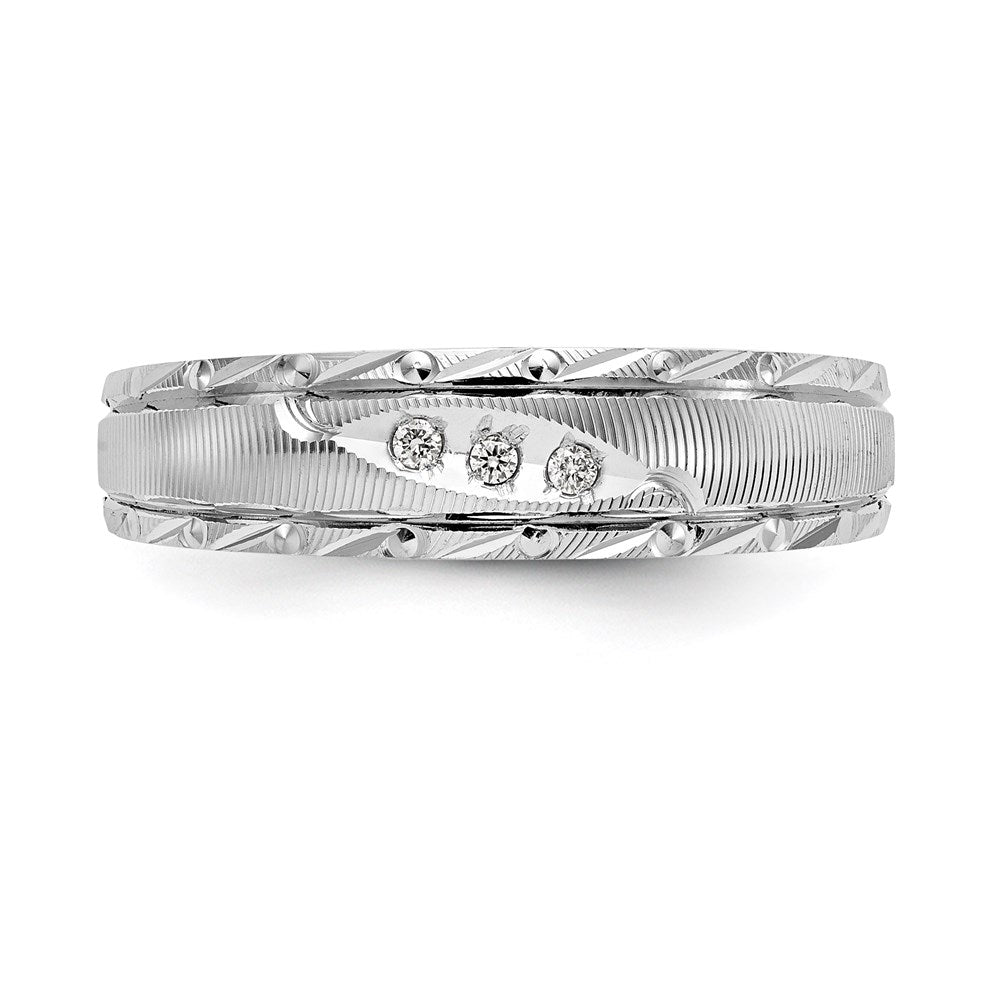 14k White Gold AA Quality .03 carat Diamond Trio Mens Complete Wedding Band
