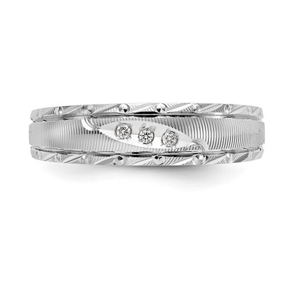 14k White Gold AA Quality .03 carat Diamond Trio Mens Complete Wedding Band