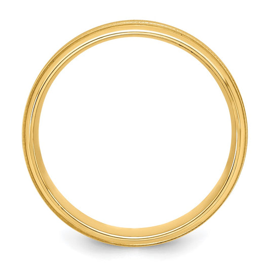14k Yellow Gold 6mm Standard Weight Comfort Fit Brushed Satin/Polished Milgrain Grooved Edge Wedding Band Size 9