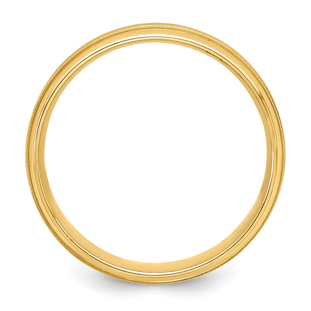 14k Yellow Gold 6mm Standard Weight Comfort Fit Brushed Satin/Polished Milgrain Grooved Edge Wedding Band Size 10