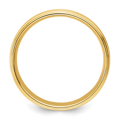 14k Yellow Gold 6mm Heavyweight Comfort Fit Brushed Satin/Polished Milgrain Grooved Edge Wedding Band Size 12