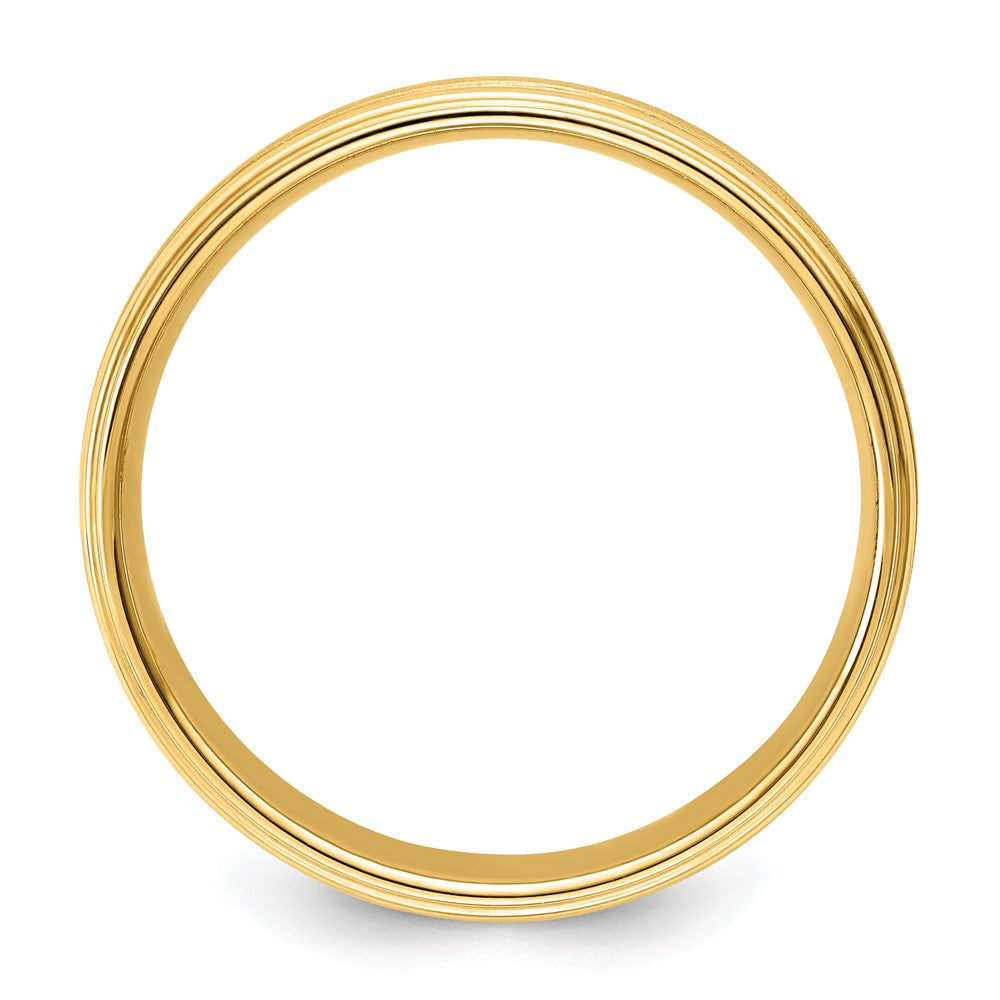 14k Yellow Gold 6mm Standard Weight Comfort Fit Brushed Satin/Polished Milgrain Grooved Edge Wedding Band Size 11