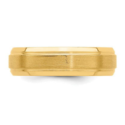 14k Yellow Gold 6mm Lightweight Comfort Fit Brushed Satin/Polished Line Edge Wedding Band Size 9