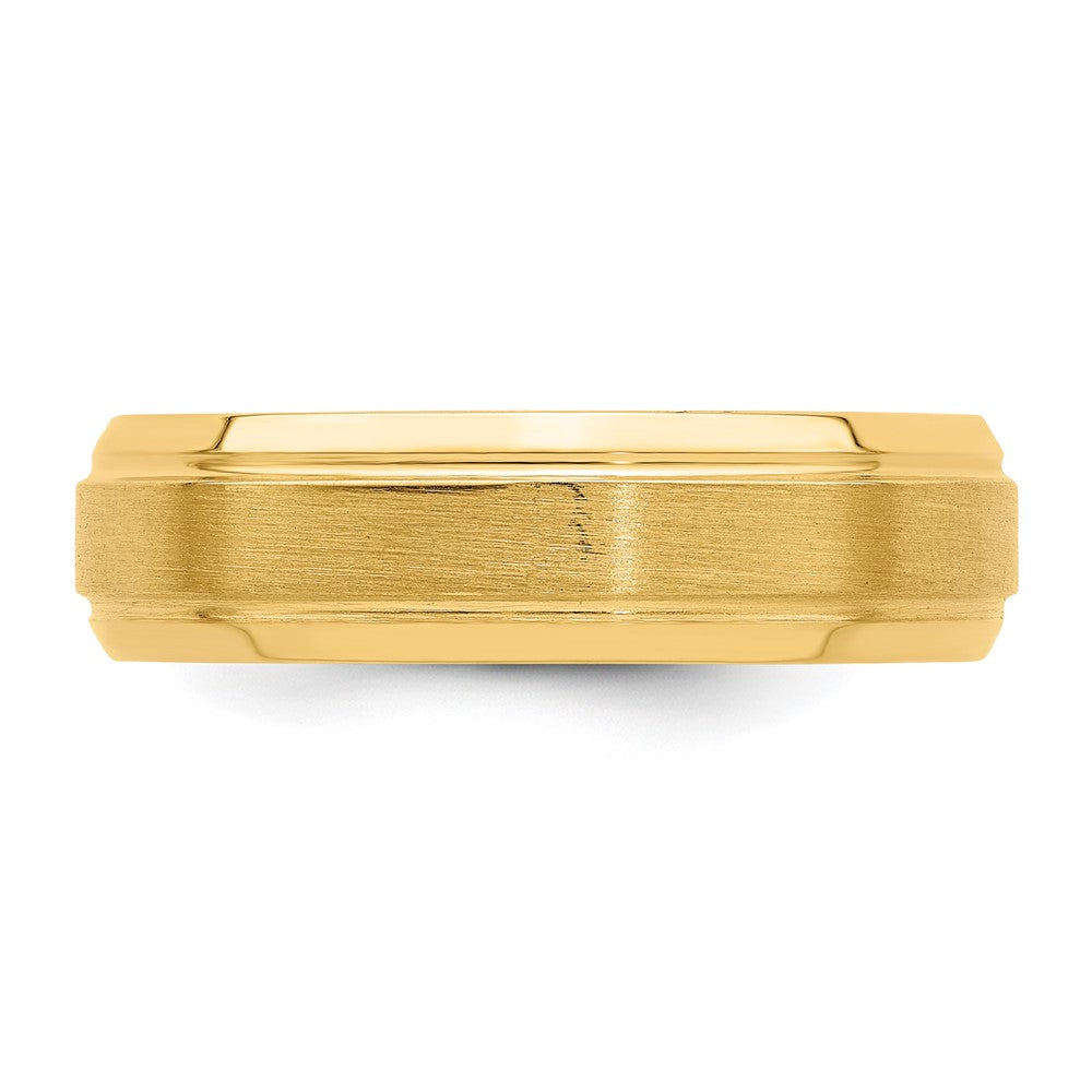 14k Yellow Gold 6mm Standard Weight Comfort Fit Brushed Satin/Polished Line Edge Wedding Band Size 10