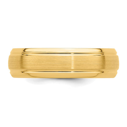 14k Yellow Gold 6mm Standard Weight Comfort Fit Brushed Satin Line Edge Wedding Band Size 10