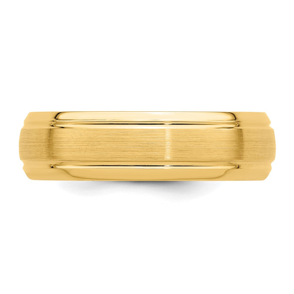 14k Yellow Gold 6mm Lightweight Comfort Fit Brushed Satin Line Edge Wedding Band Size 8.5