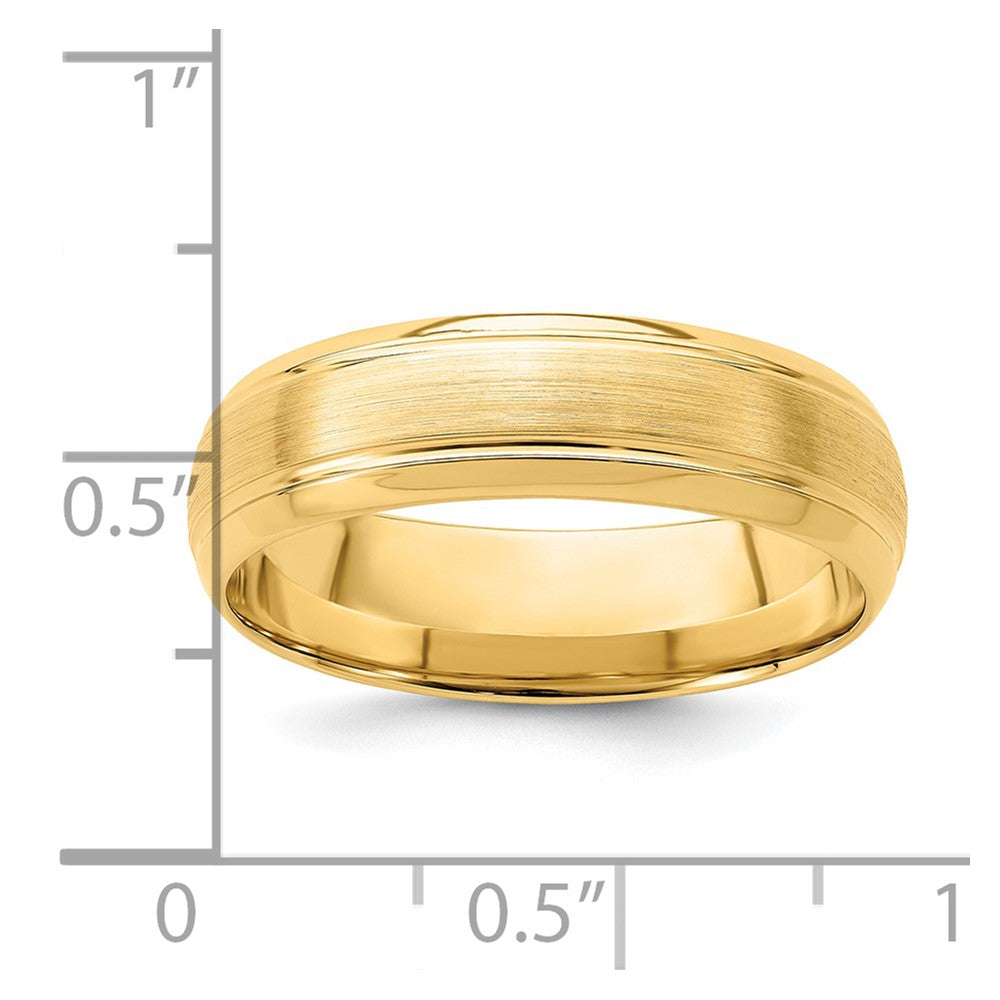 14k Yellow Gold 6mm Standard Weight Comfort Fit Brushed Satin Line Edge Wedding Band Size 10
