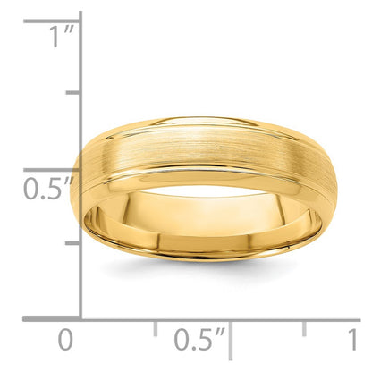14k Yellow Gold 6mm Lightweight Comfort Fit Brushed Satin Line Edge Wedding Band Size 8.5