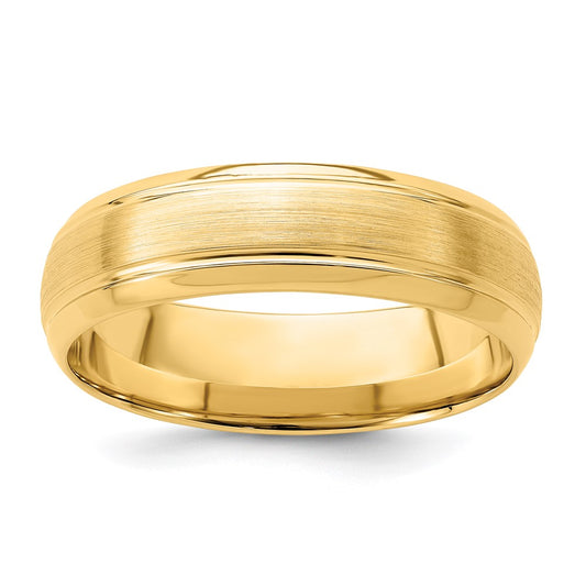 14k Yellow Gold 6mm Lightweight Comfort Fit Brushed Satin Line Edge Wedding Band Size 8.5