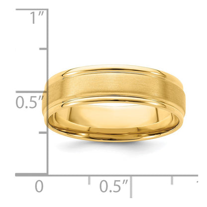 14k Yellow Gold 6mm Heavyweight Comfort Fit Brushed Satin/Polished Grooved Edge Wedding Band Size 9