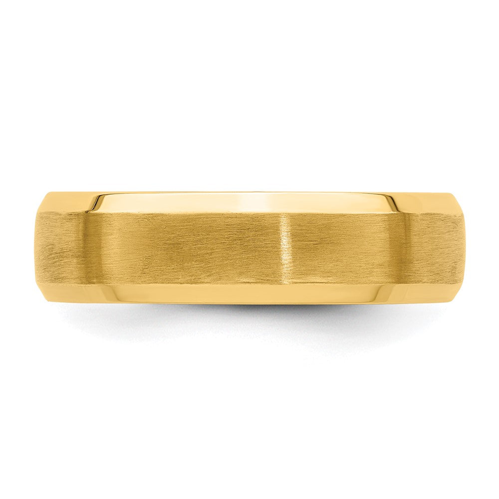 14k Yellow Gold 6mm Heavyweight Comfort Fit Brushed Satin with Polished Beveled Edge Wedding Band Size 8.5