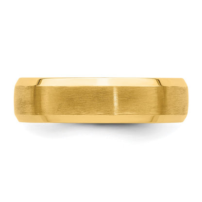 14k Yellow Gold 6mm Lightweight Comfort Fit Brushed Satin with Polished Beveled Edge Wedding Band Size 11