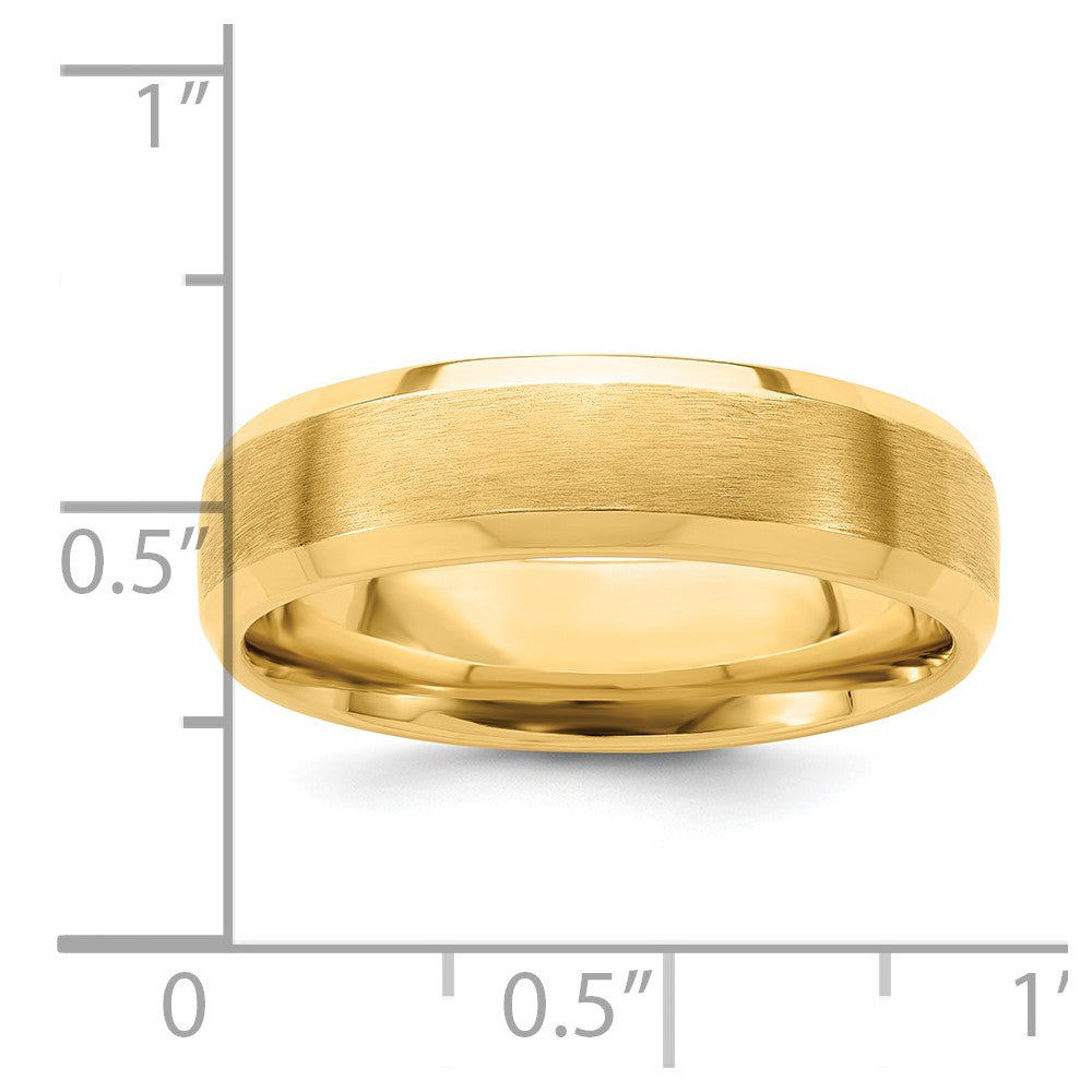 14k Yellow Gold 6mm Standard Weight Comfort Fit Brushed Satin with Polished Beveled Edge Wedding Band Size 12