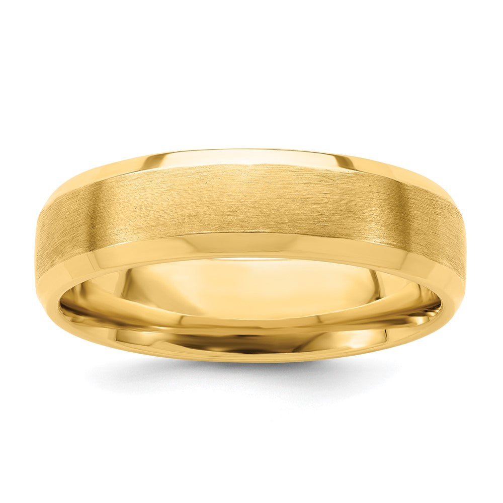 14k Yellow Gold 6mm Standard Weight Comfort Fit Brushed Satin with Polished Beveled Edge Wedding Band Size 10