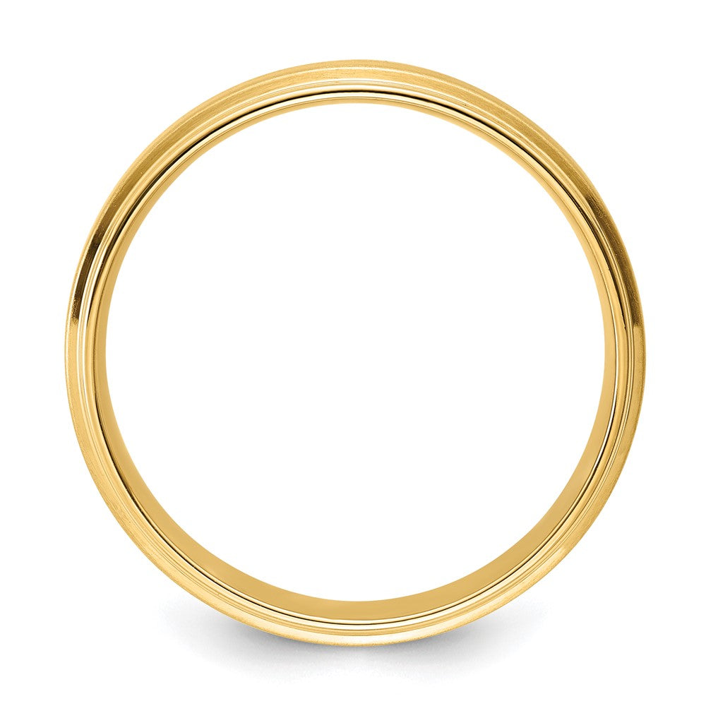 14k Yellow Gold 6mm Standard Weight Comfort Fit Brushed Satin/Polished Stepped Edge Wedding Band Size 10.5