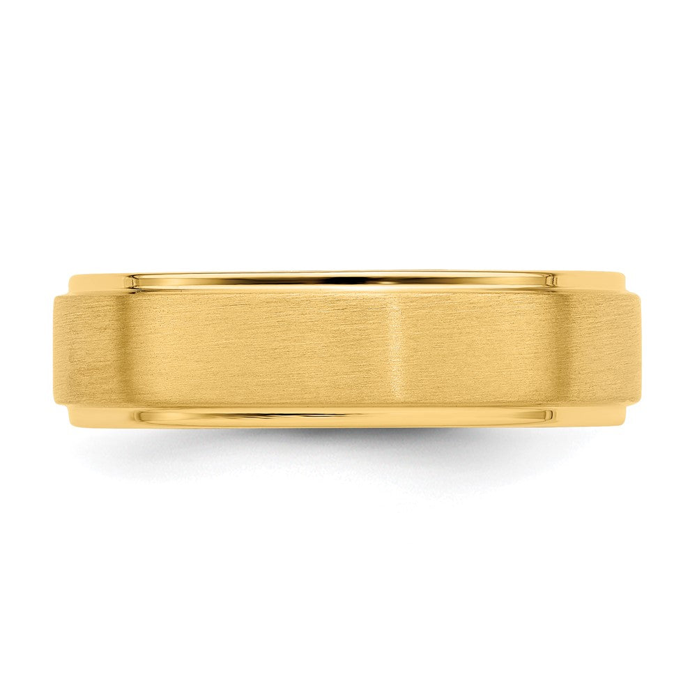 14k Yellow Gold 6mm Standard Weight Comfort Fit Brushed Satin/Polished Stepped Edge Wedding Band Size 10.5