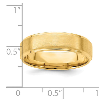 14k Yellow Gold 6mm Standard Weight Comfort Fit Brushed Satin/Polished Stepped Edge Wedding Band Size 10.5