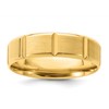 14k Yellow Gold 6mm Standard Weight Comfort Fit Brushed/Polished Beveled Edge with Vertical Lines Wedding Band Size 10