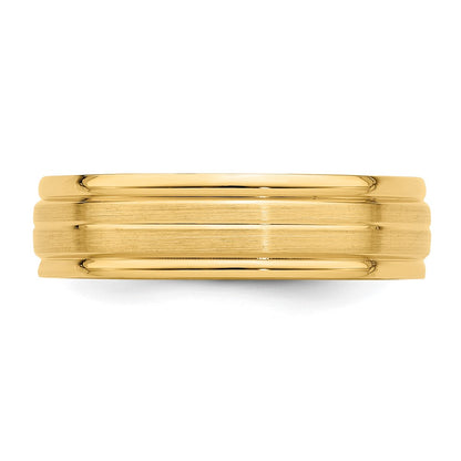 14k Yellow Gold 6mm Lightweight Comfort Fit Brushed Satin with Center Line Fancy Wedding Band Size 8