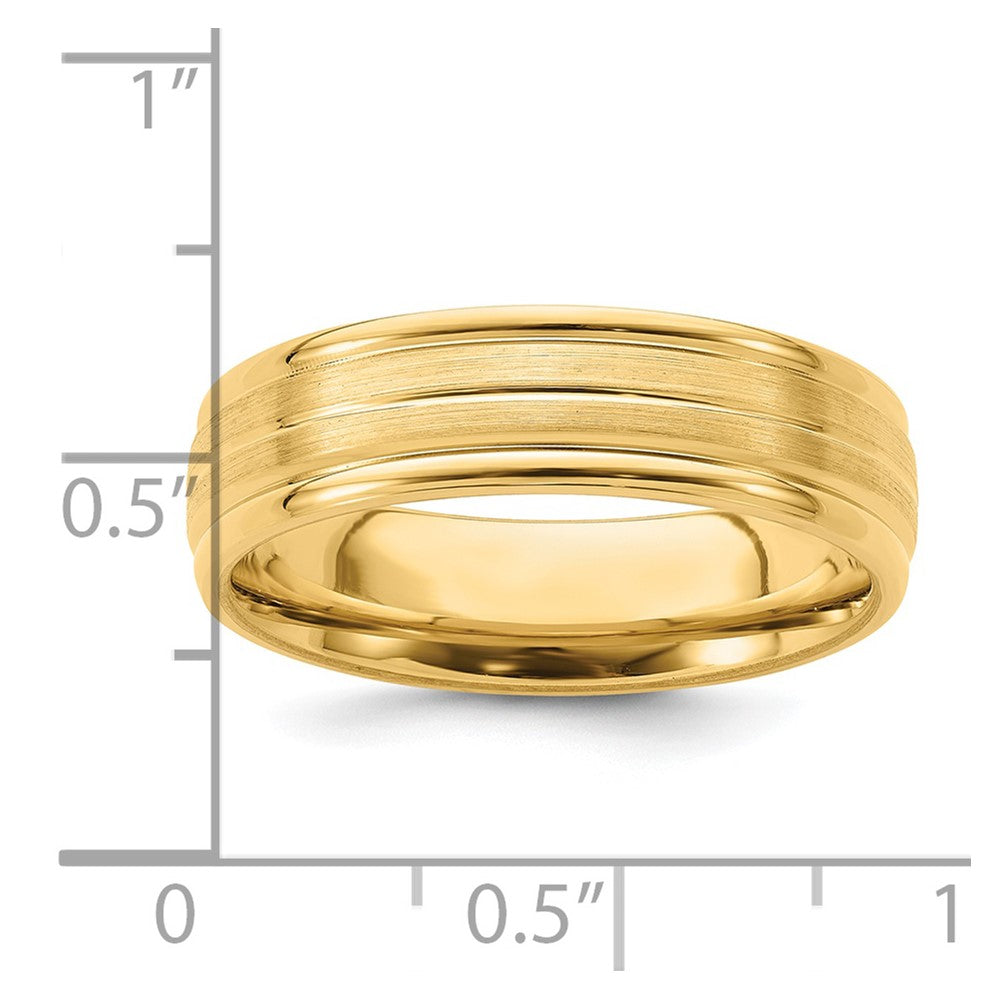 14k Yellow Gold 6mm Lightweight Comfort Fit Brushed Satin with Center Line Fancy Wedding Band Size 8