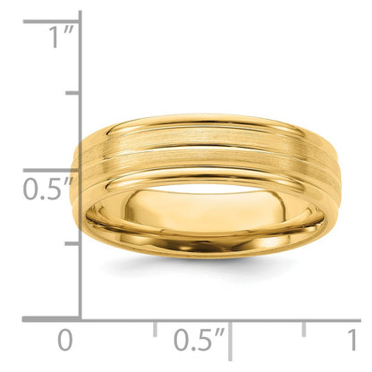 14k Yellow Gold 6mm Standard Weight Comfort Fit Brushed Satin with Center Line Fancy Wedding Band Size 8