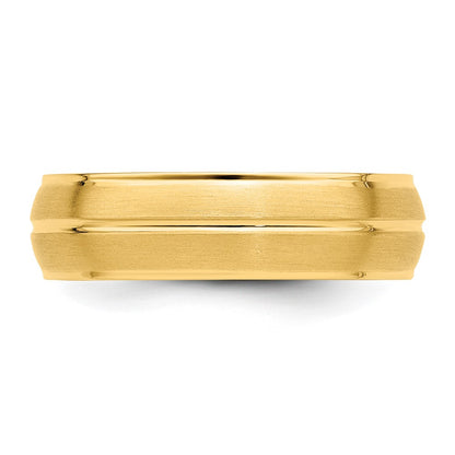 14k Yellow Gold 6mm Standard Weight Comfort Fit Brushed/Polished Center Line Wedding Band Size 10