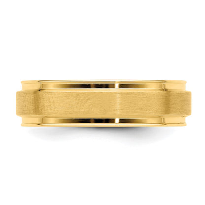 14k Yellow Gold 6mm Standard Weight Comfort Fit Brushed Satin Fancy Wedding Band Size 7.5