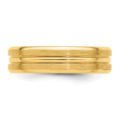 14k Yellow Gold 6mm Heavyweight Comfort Fit Brushed Satin with Center Groove Wedding Band Size 11