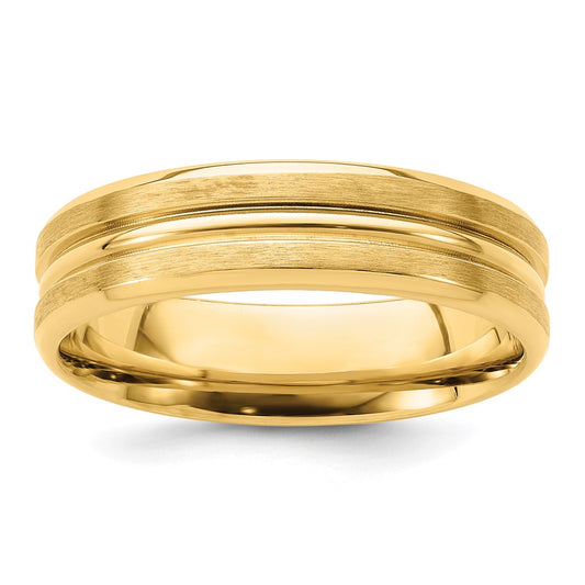 14k Yellow Gold 6mm Lightweight Comfort Fit Brushed Satin Line Edge Wedding Band Size 9