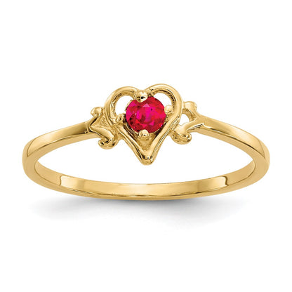 10k 3mm Round July/ Ruby Birthstone Heart Size 7 Ring