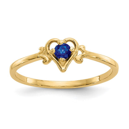 10k 3mm Round September/ Sapphire Birthstone Heart Size 7 Ring