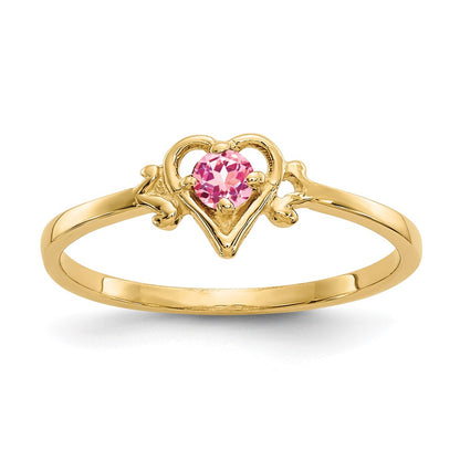 10k 3mm Round October/ Pink Tourmaline Birthstone Heart Size 7 Ring