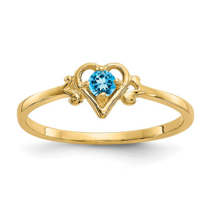 10k 3mm Round December/ Blue Topaz Birthstone Heart Size 7 Ring