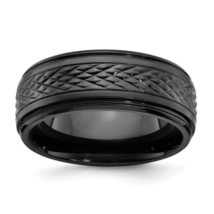 Chisel Black Zirconium Polished 8mm Ridged Edge Band