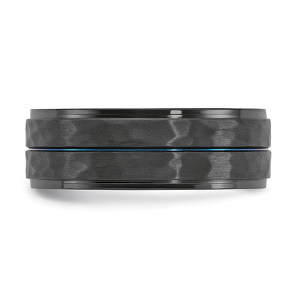 Chisel Black Zirconium Brushed Polished and Hammered with Blue IP-plated 8mm Band