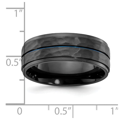 Chisel Black Zirconium Brushed Polished and Hammered with Blue IP-plated 8mm Band
