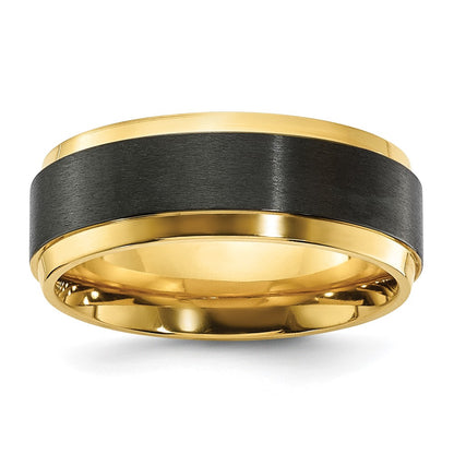 Chisel Black Zirconium Polished Yellow IP-plated with Brushed Center 8mm Band