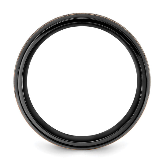 Chisel Black Zirconium Polished Rose IP-plated with Antler Inlay 8mm Band